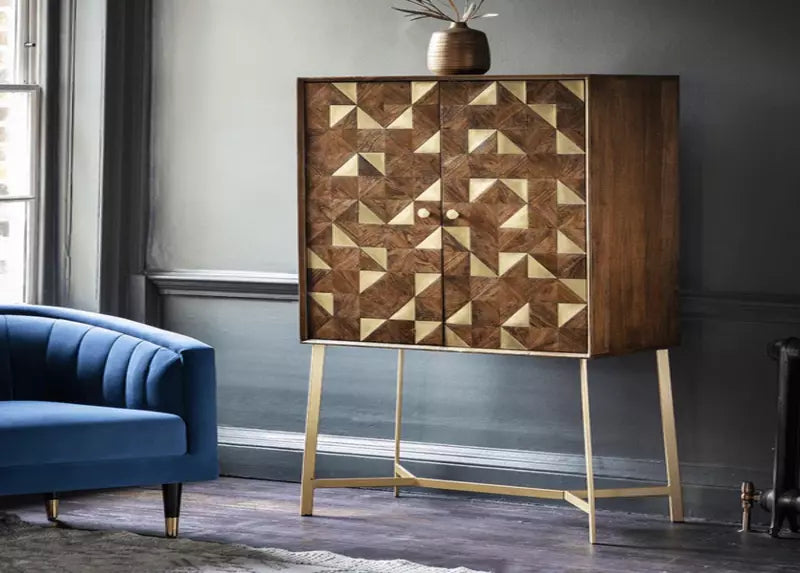 Comodă inalta Kairo Geometric din lemn de acacia