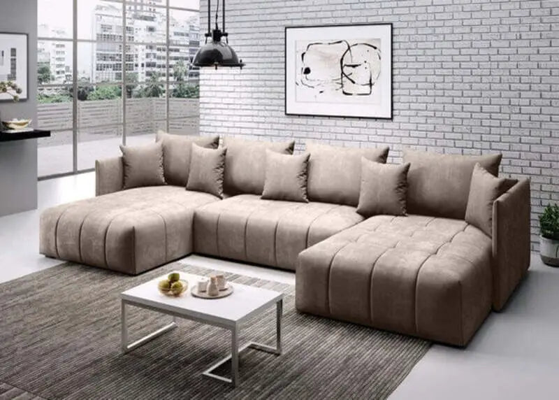 Colțar extensibil cu ladă de depozitare Malta U Beige