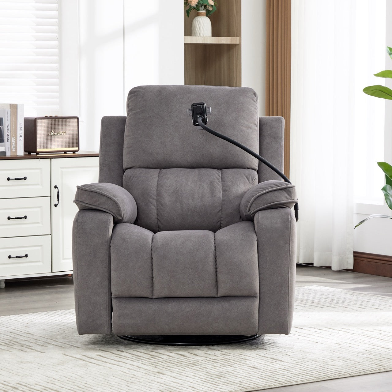 Fotoliu recliner electric dumonde cu funcție de balansare ,rotire și incarcare wirelles Elvara
