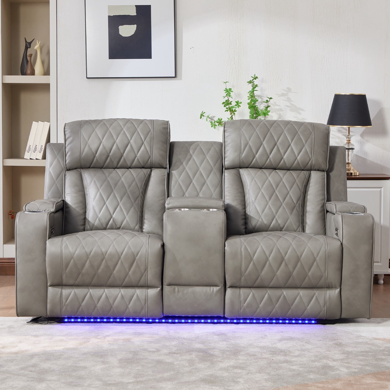 Canapea dumonde, reclinere electrice, incarcare wireless, USB-C, suport pahare incalzite, lumini LED Selvar 185x97 cm