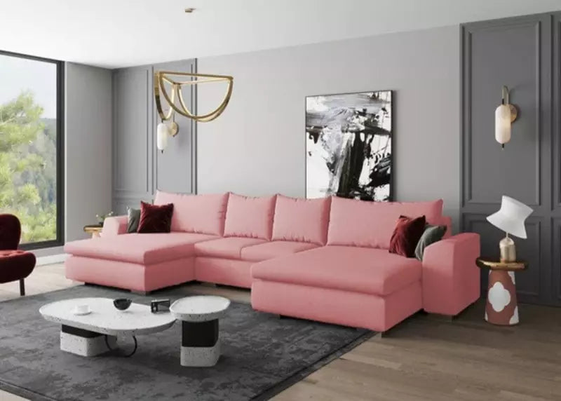Colțar extensibil cu ladă de depozitare Maxine U Pink Vibe