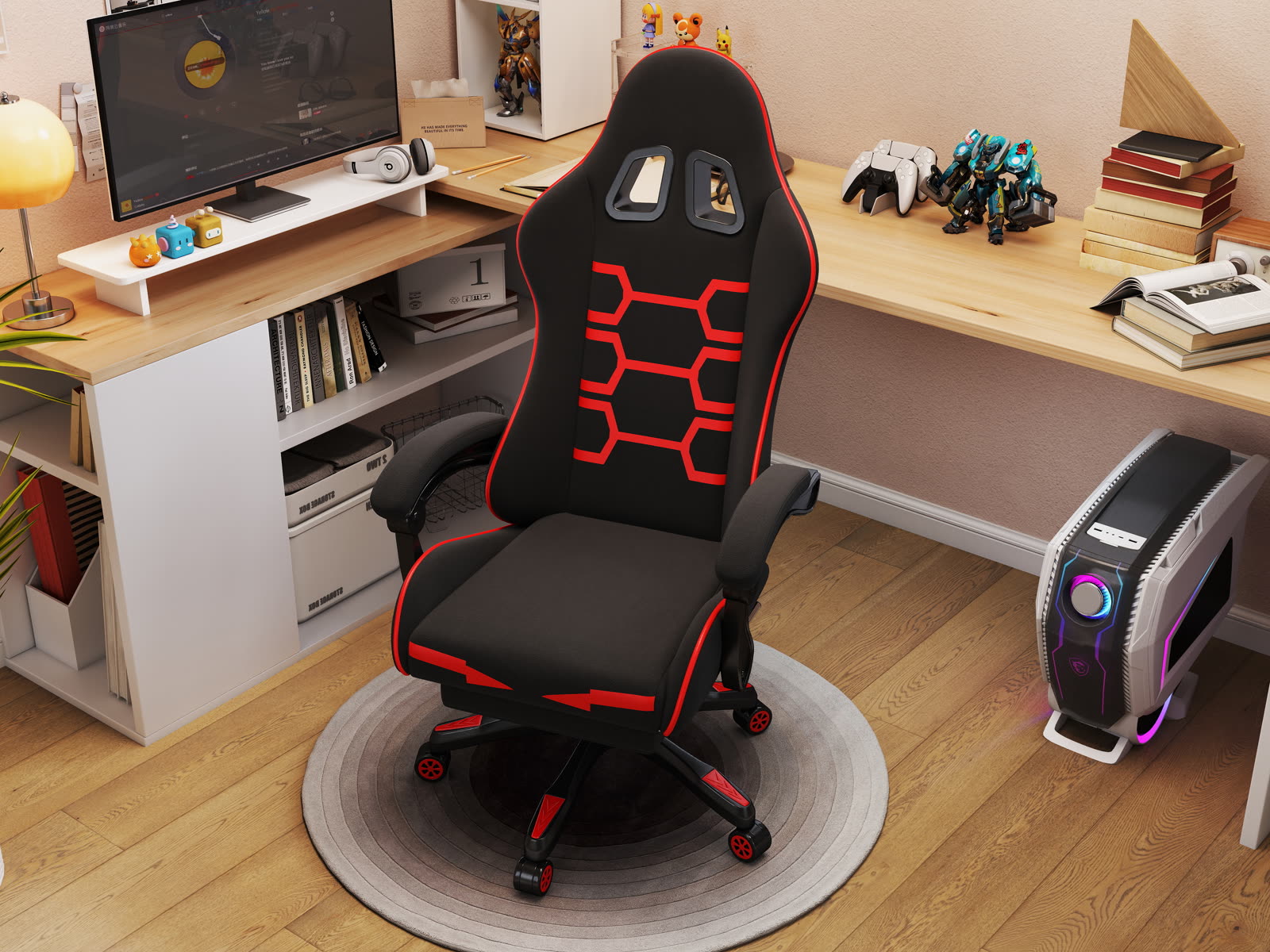 Scaun gaming Dumonde NEXUS, mecanism multifuncțional, ecopiele, suport picioare, negru