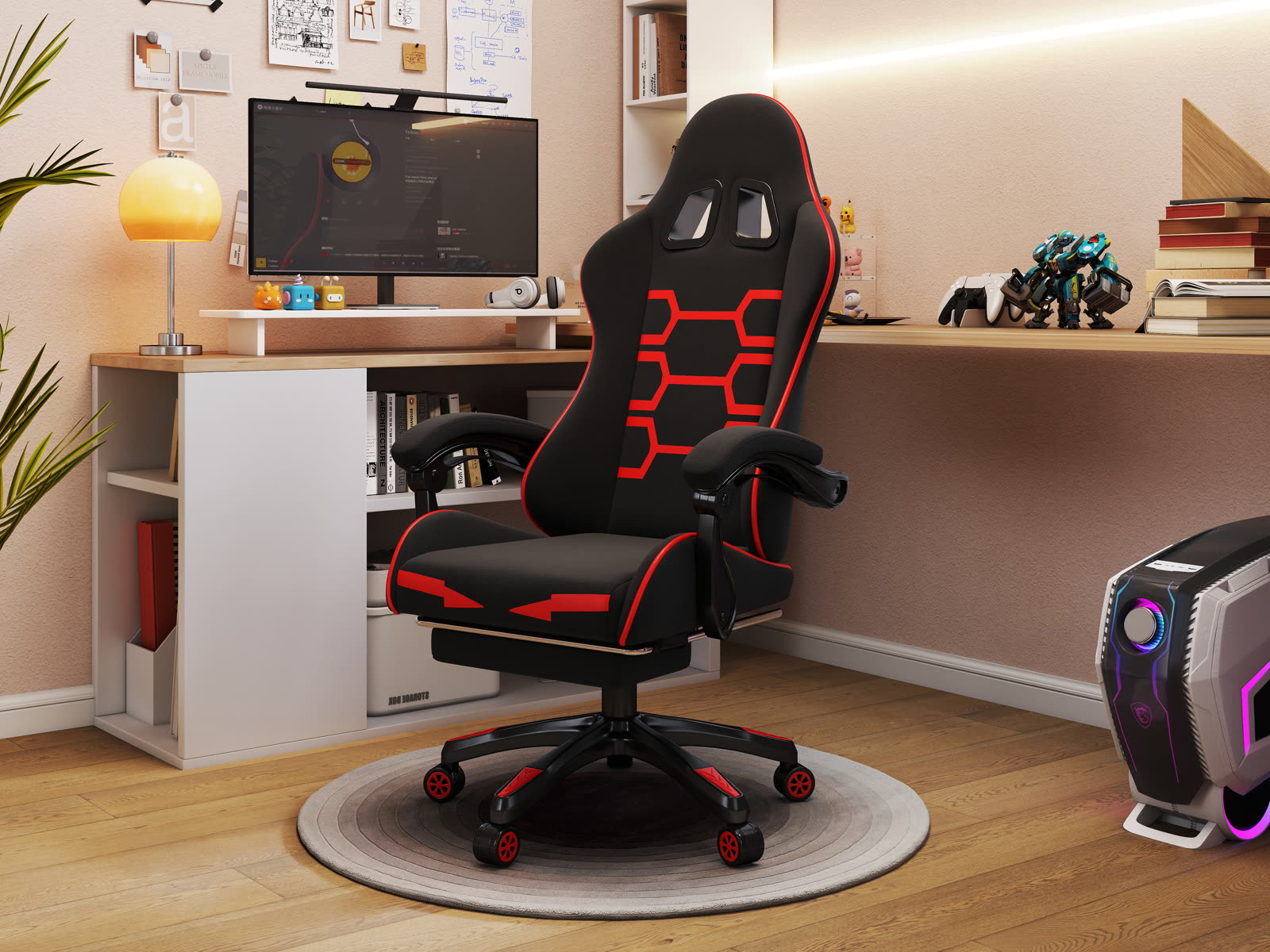 Scaun gaming Dumonde NEXUS, mecanism multifuncțional, ecopiele, suport picioare, negru