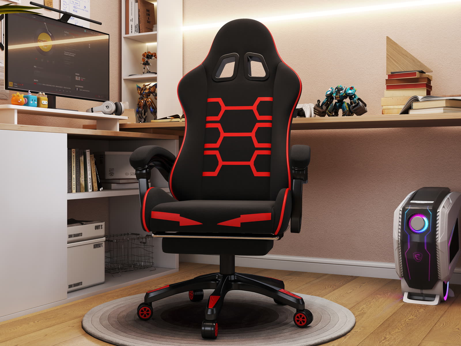 Scaun gaming Dumonde NEXUS, mecanism multifuncțional, ecopiele, suport picioare, negru