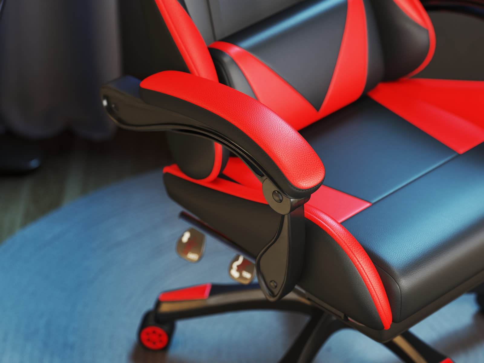 Scaun gaming Dumonde RIFT, mecanism multifuncțional, ecopiele, suport picioare, rosu/negru