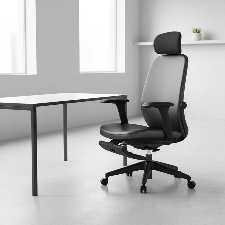 Scaun ergonomic profesional modern Senda dumonde, tetiera reglabila 2D, cotiere reglabile 3D ultra moi, mecanism multifunctional inclinare/blocare, suport picioare, negru