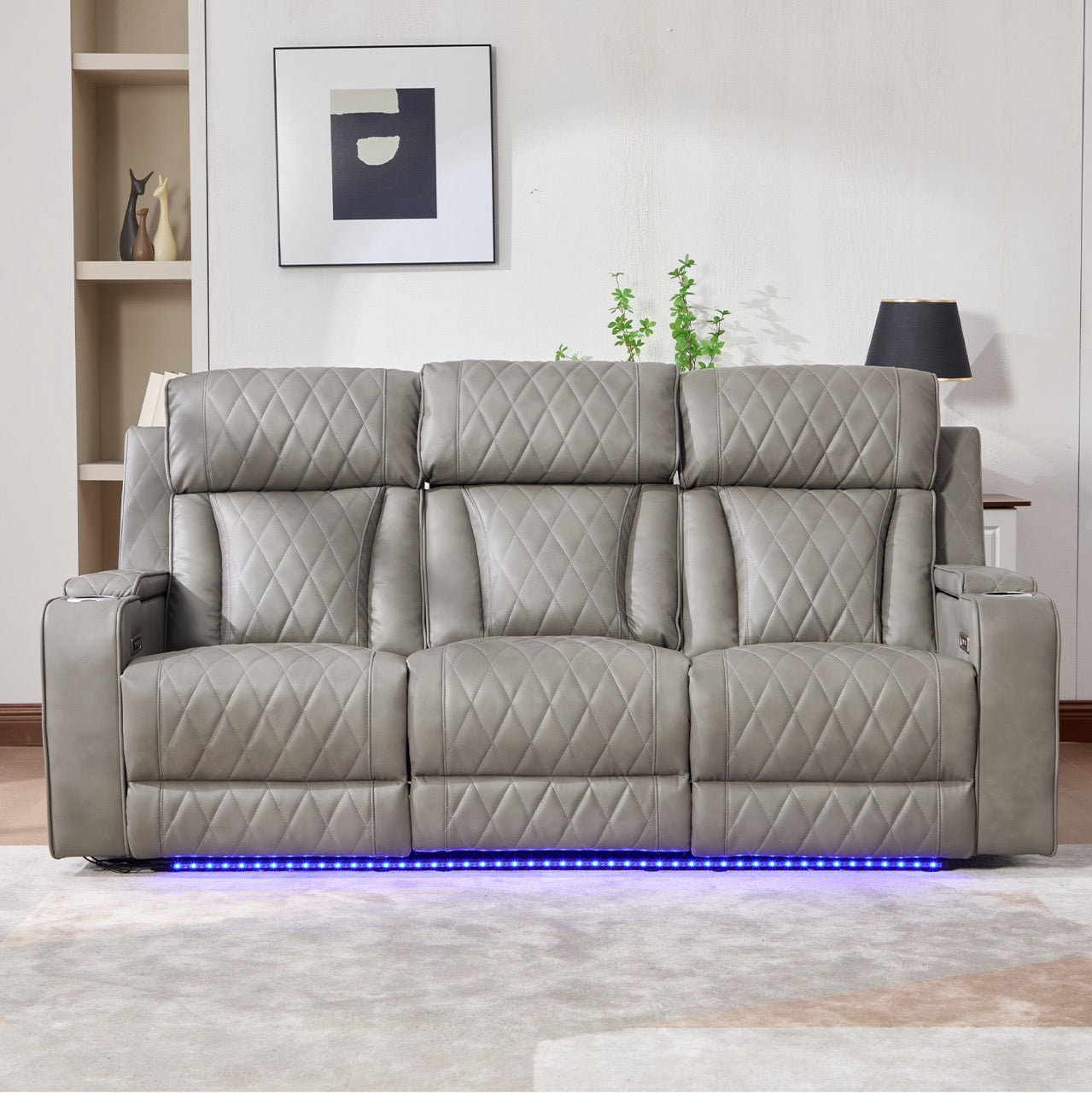 Canapea dumonde, reclinere electrice, incarcare wireless, USB-C, suport pahare incalzite, lumini LED Selvar 215x97 cm