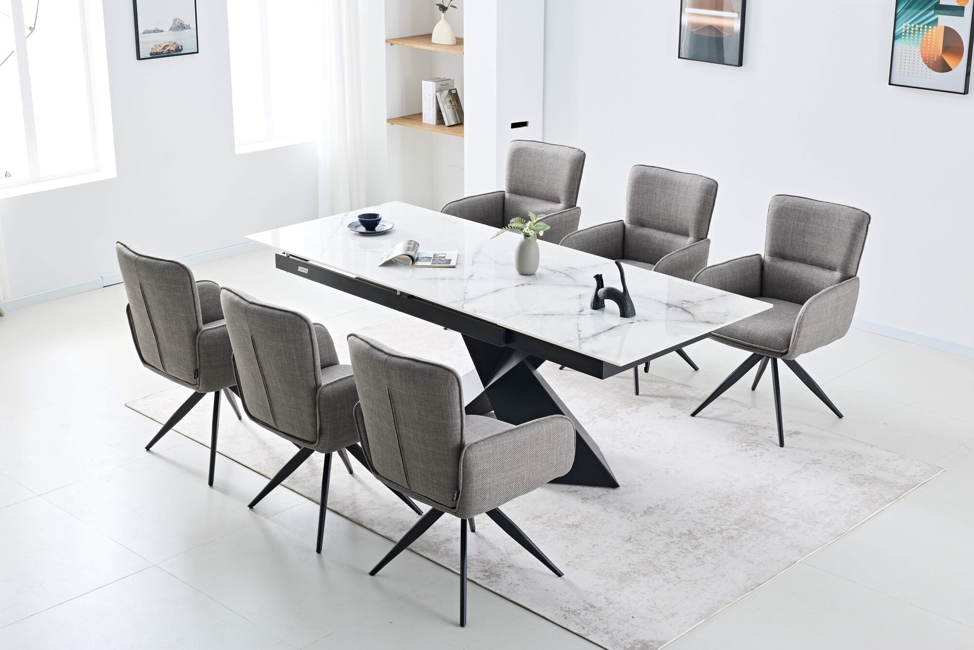 Scaun tapitat cu stofa si picioare metalice Flow 59x64 cm