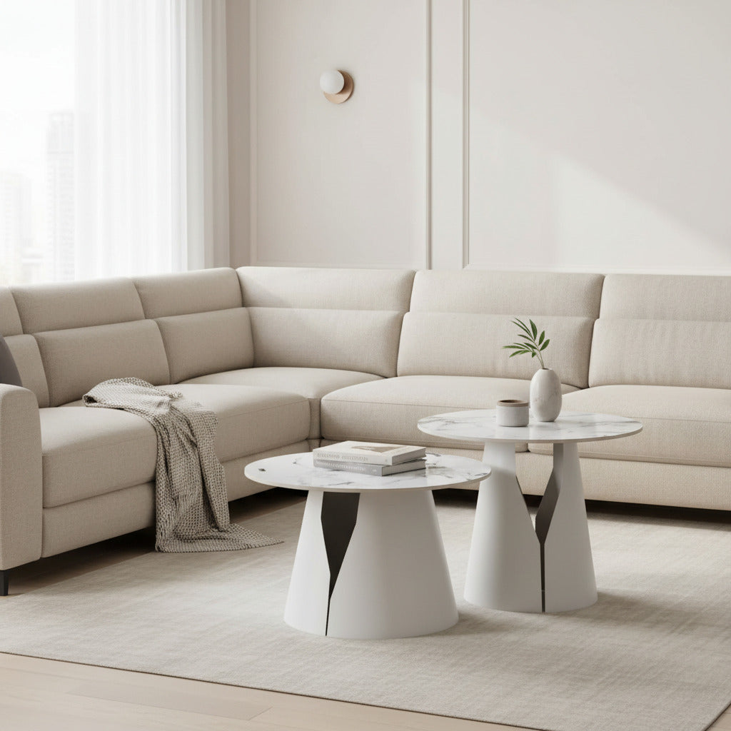 Set 2 mese dumonde cu picioare metalice si blat ceramic Marble 70x70 cm